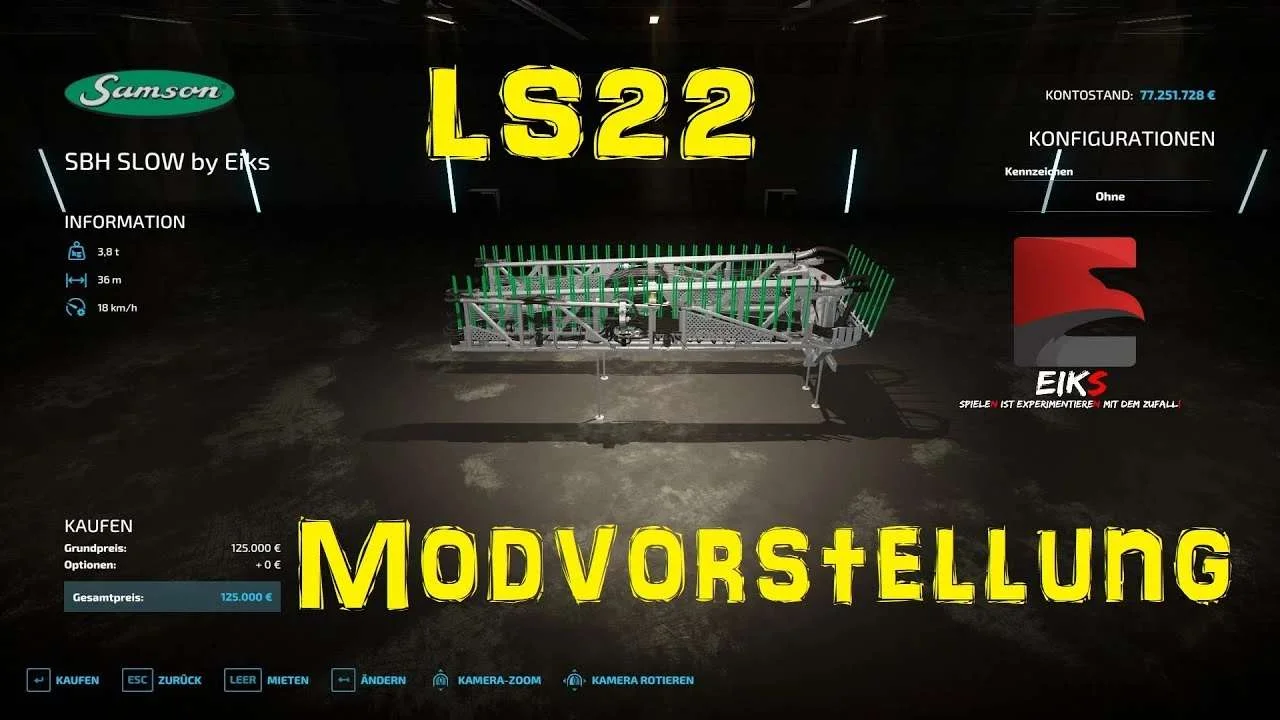 SBH SLOW by Eiks v1.0 FS22 FS22 Mod Free Download