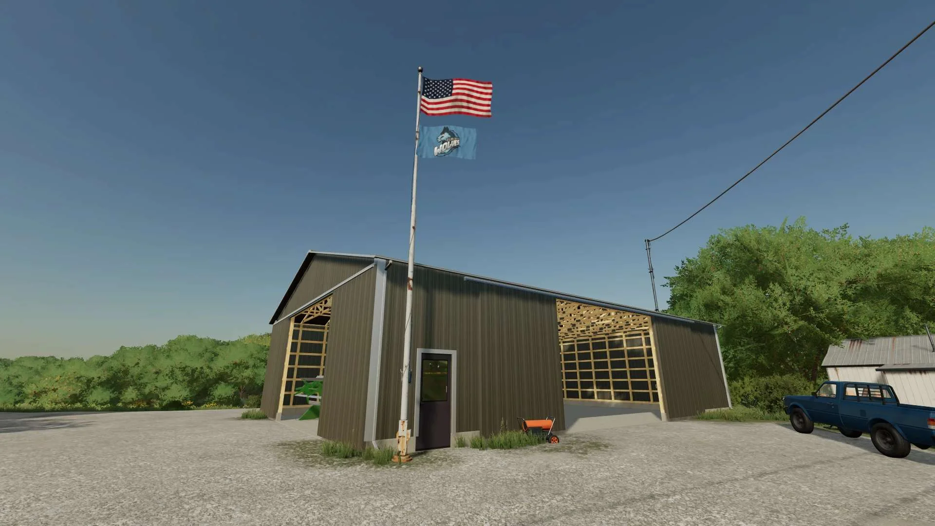 USA flags with Elmcreek Wolves v1.0 FS22 FS22 Mod Free Download