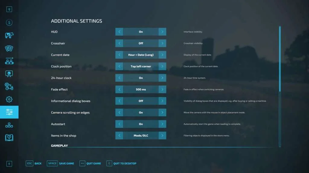 Additional Game Settings v1.0 FS22 FS22 Mod Free Download