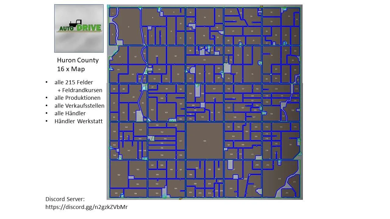 AUTODRIVE CURSE For THE HURON COUNTY 16X FACH MAP v1.0 FS22 FS22 Mod Free Download