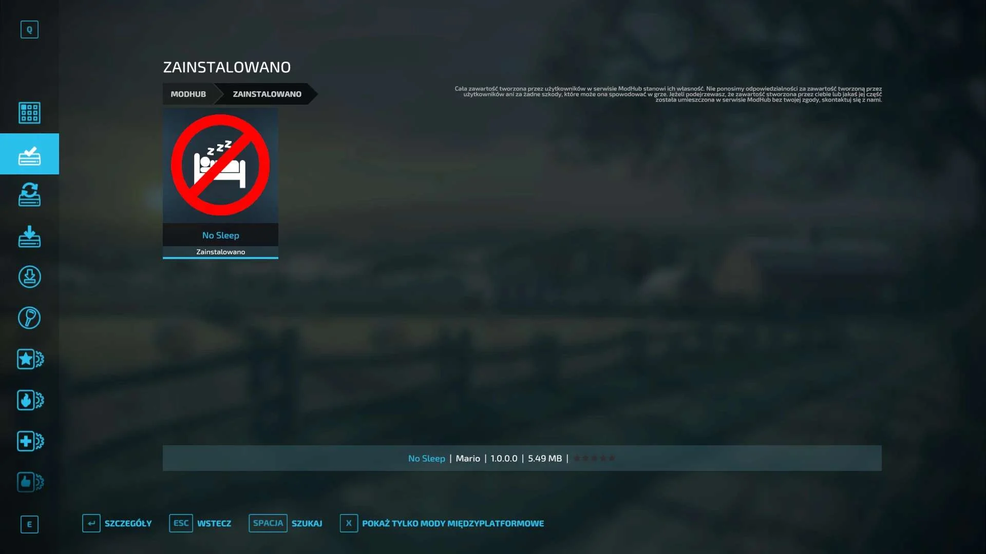 Blokada spania ( No Sleep ) v1.0 FS22 FS22 Mod Free Download