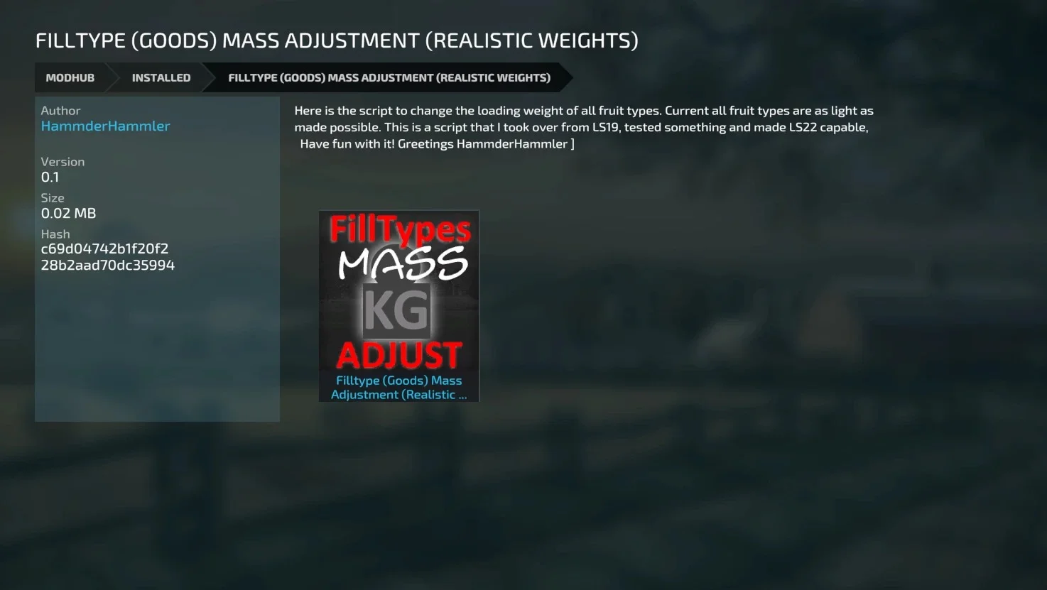 Filltype Mass Adjustment V0.1 FS22 FS22 Mod Free Download