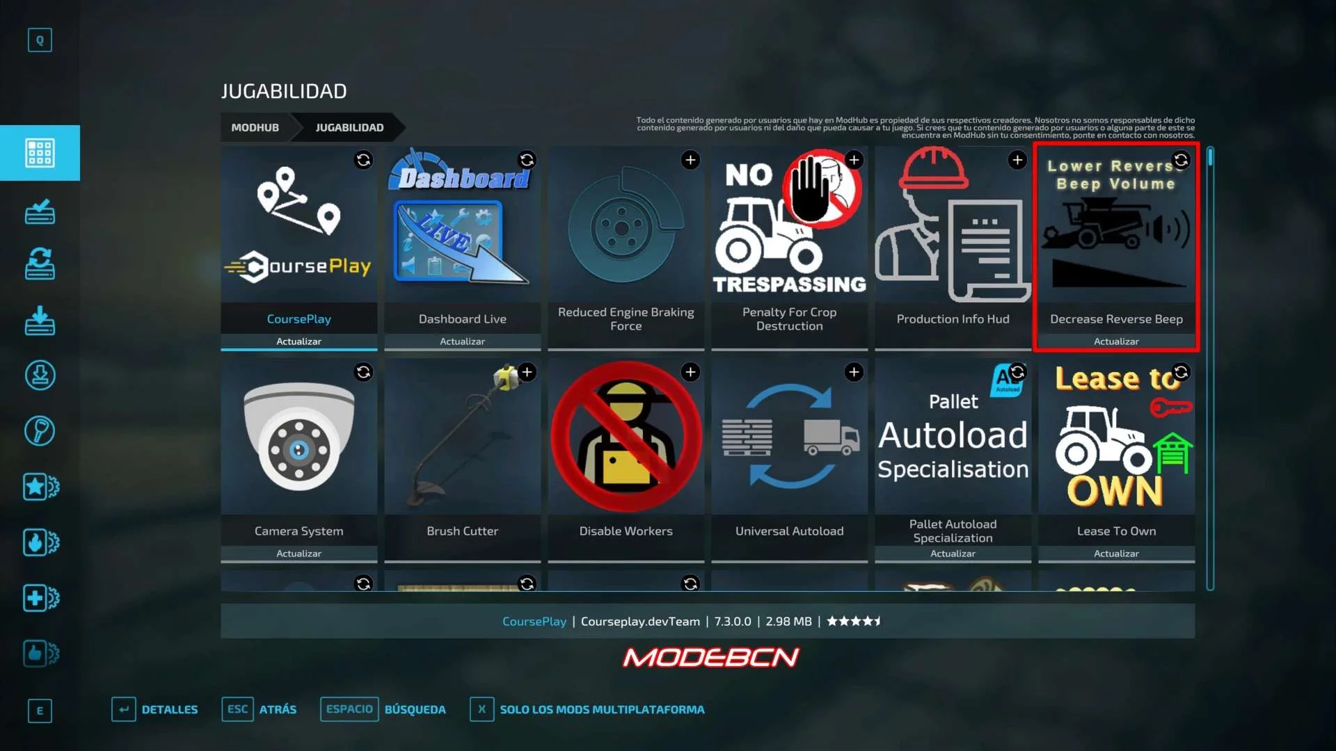 Lower Reverse Beep Vol ESPANOL v1.0.0.3 FS22