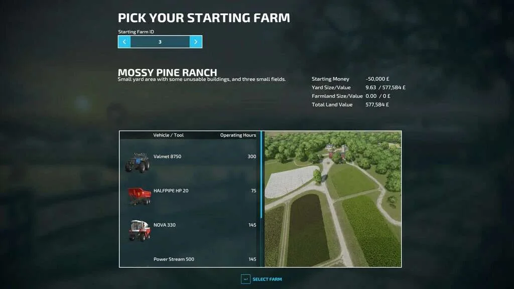 Pick Your Starting Farm v1.1 FS22