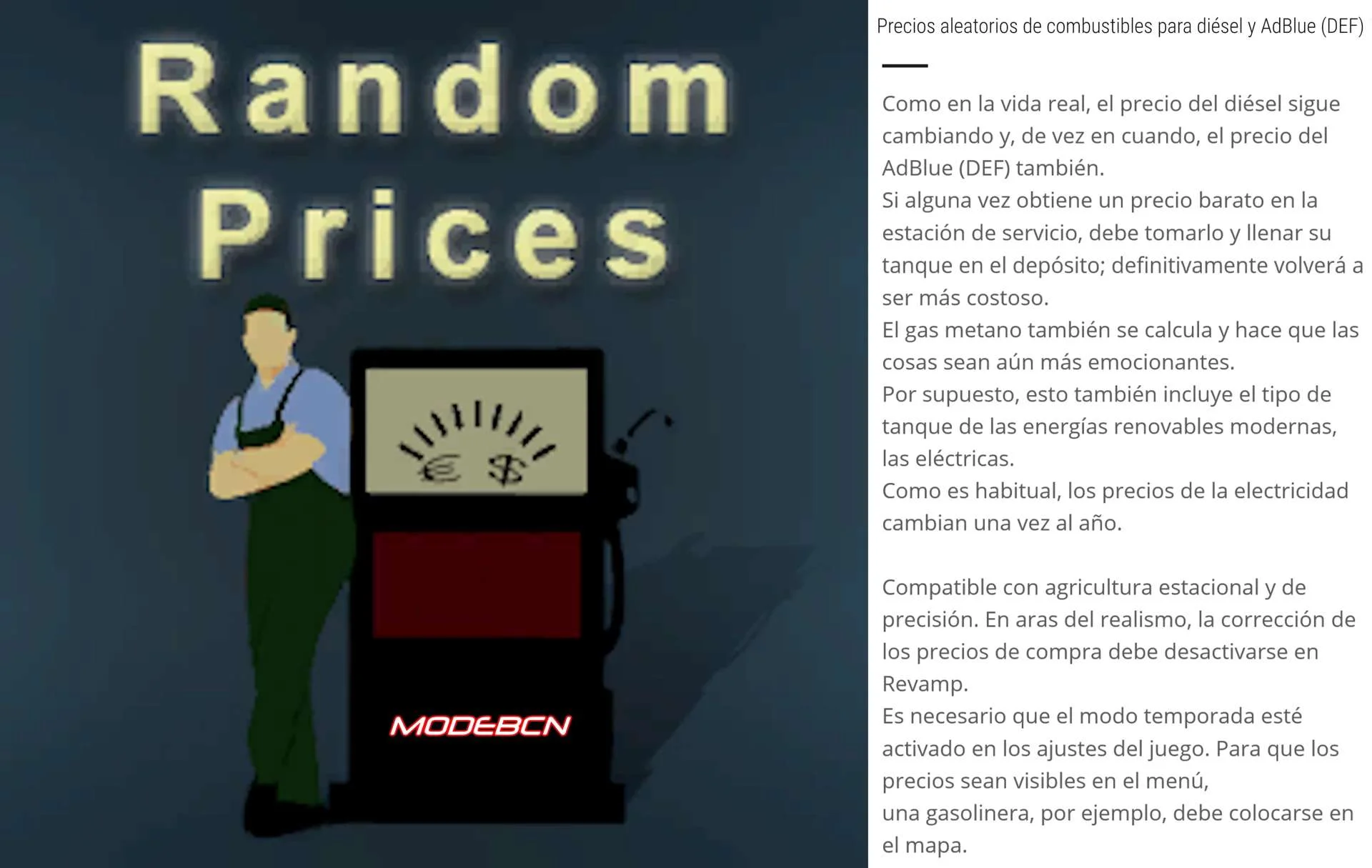 Random Fuels Prices ESPANOL v1.0 FS22 FS22 Mod Free Download