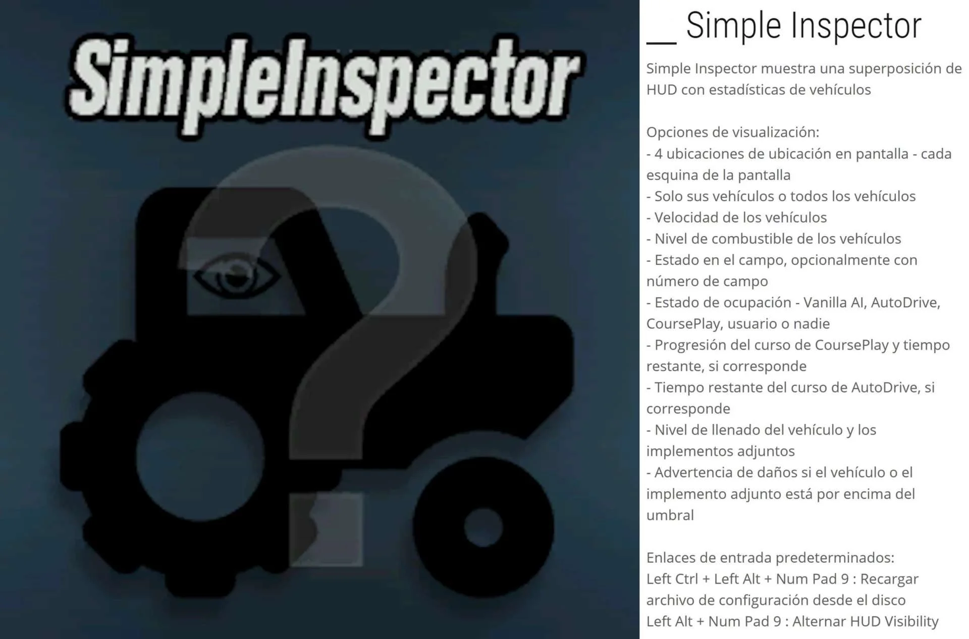 SimpleInspector Spanish Version v1.0.2.3 FS22 FS22 Mod Free Download