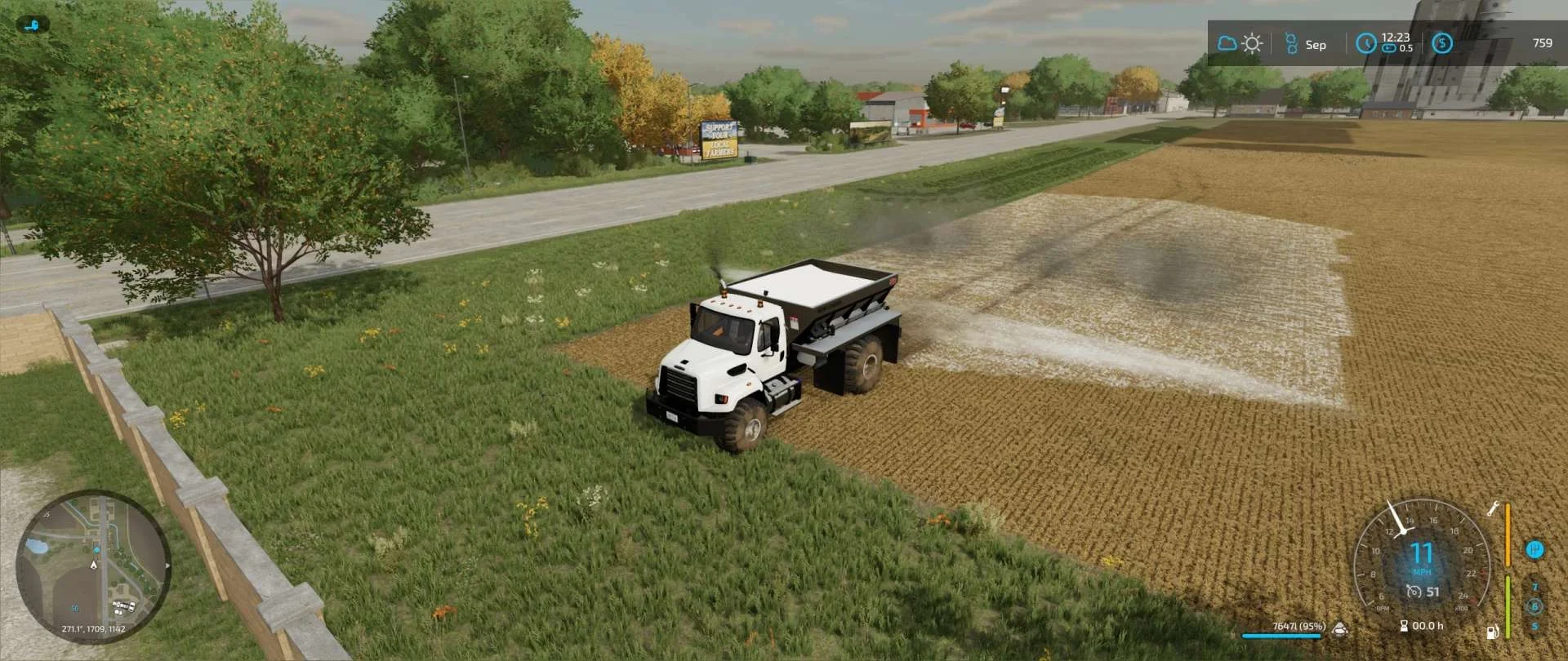 Freightliner 108SD with New Leader L4330G4 Lime / Fertilizer Spreader FS22 FS22 Mod Free Download