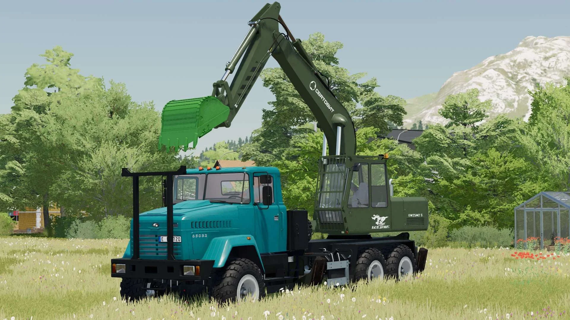 Kraz 65032 Truck with Excavator v1.0 FS22 FS22 Mod Free Download