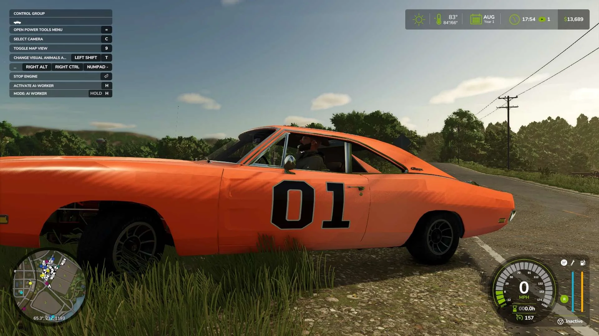 FS25 1969 DODGE CHARGER RT v1.0.0.1 Cars Mod FS25 Mod Free Download