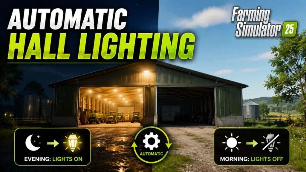 FS25 Automatic hall lighting v1.0 Objects Mod FS25 Mod Free Download