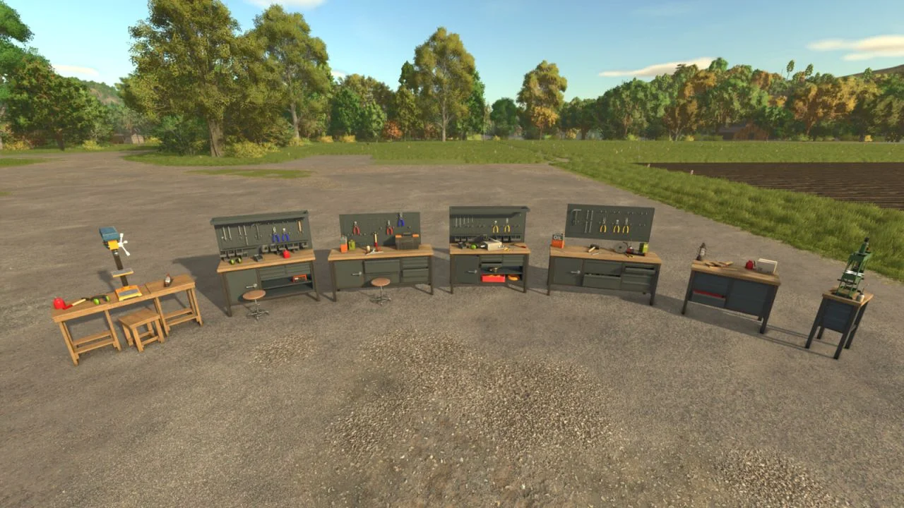 FS25 Movable Shelf And Bench Pack V1.0 Objects Mod FS25 Mod Free Download