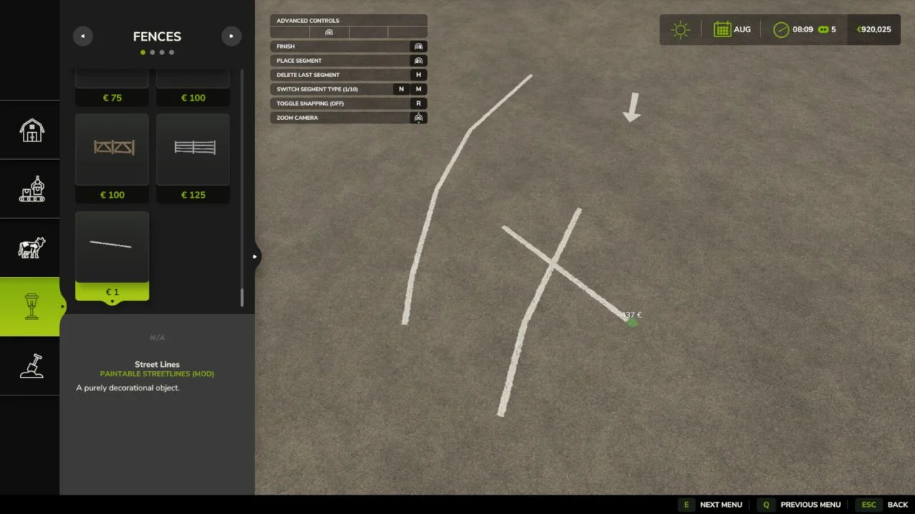 FS25 Paintable Streetlines V1.0 Objects Mod FS25 Mod Free Download