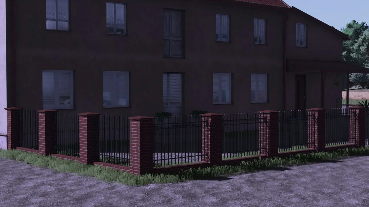 FS25 Red Brick And Metal Fence V1.0 Objects Mod FS25 Mod Free Download