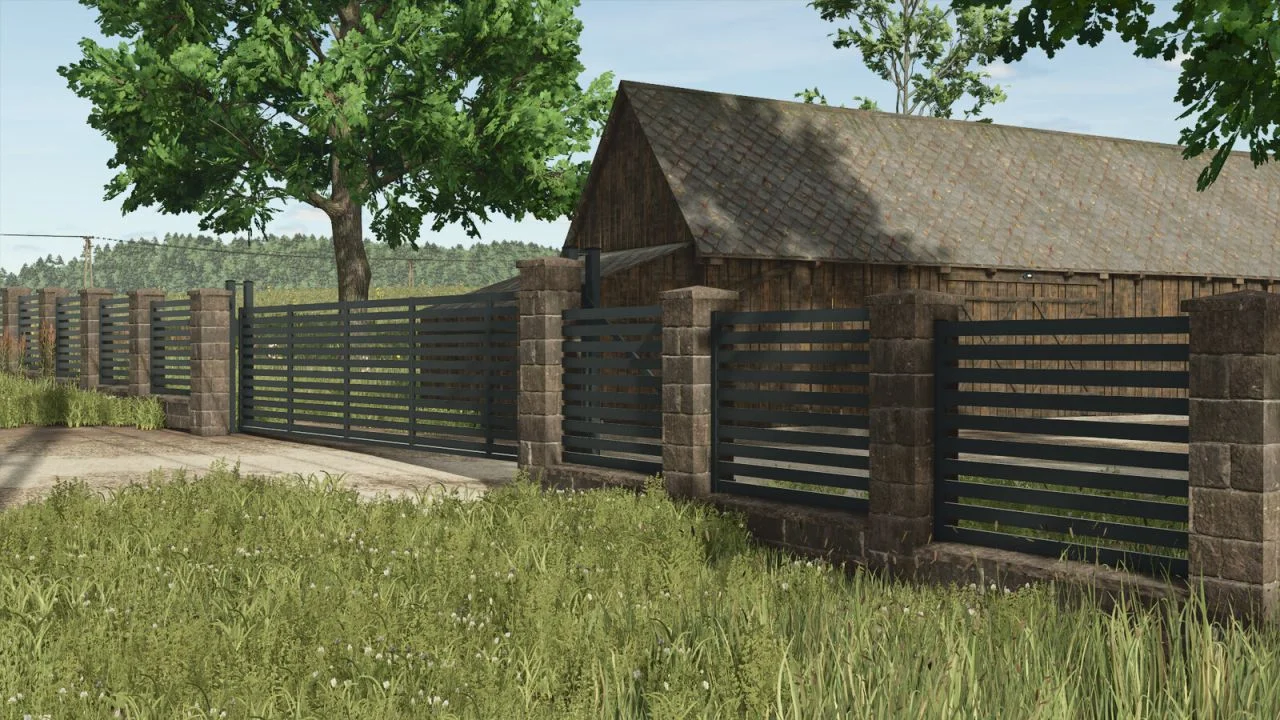 FS25 Rustic Brick And Metal Fence V1.0 Objects Mod FS25 Mod Free Download
