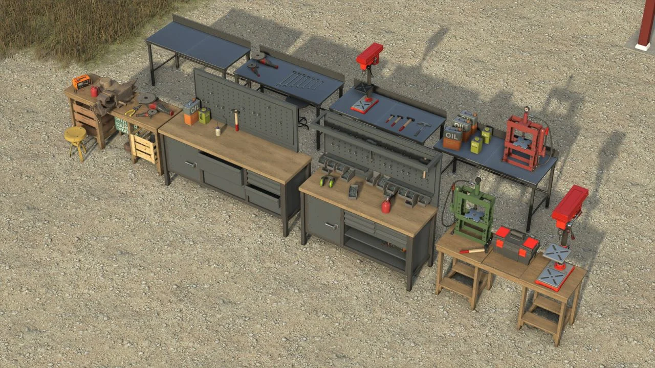 FS25 Workshop Decoration Pack V1.0 Objects Mod FS25 Mod Free Download