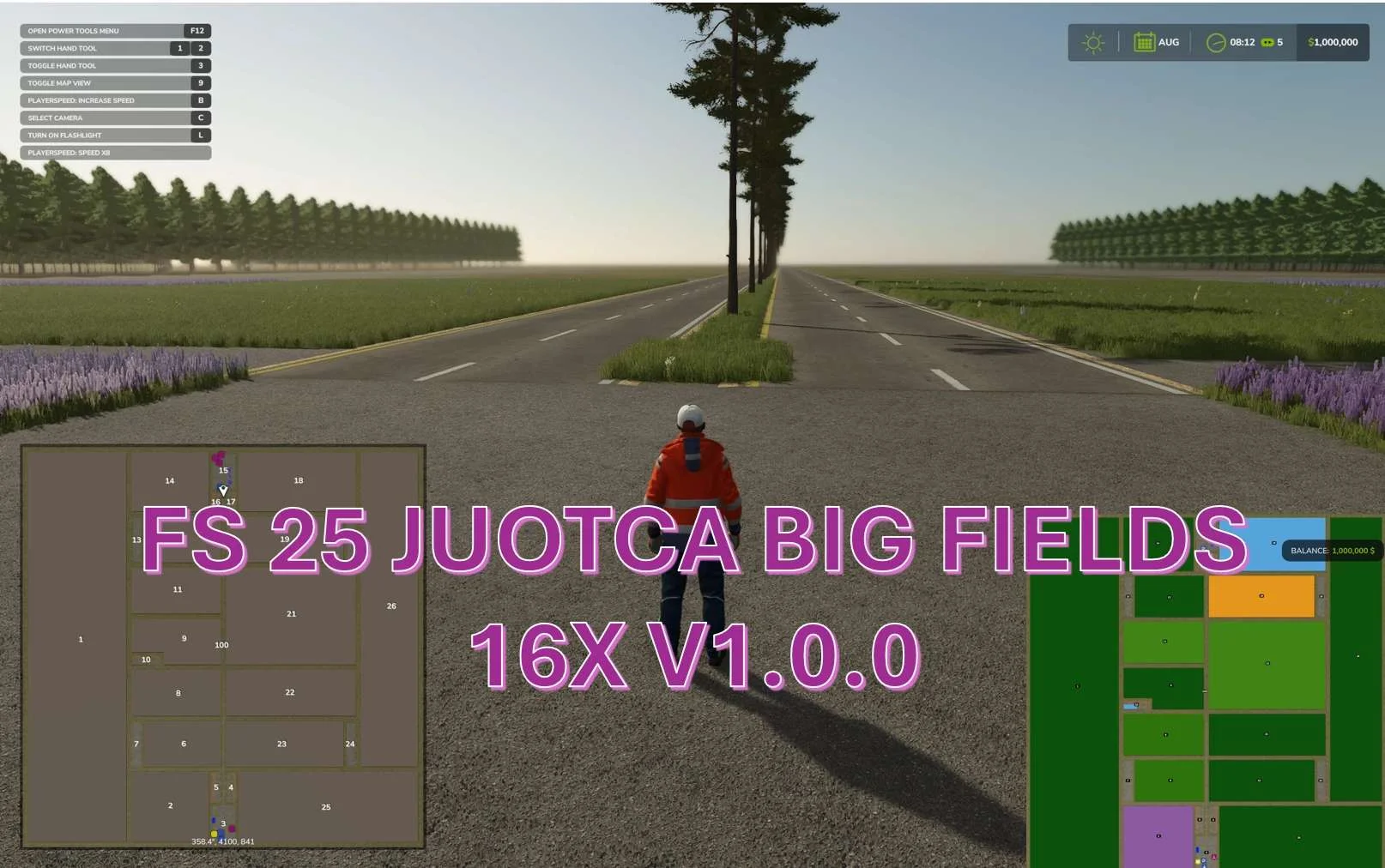 FS25 JUOTCA BIG FIELDS 16X V1.0 Maps Mod FS25 Mod Free Download