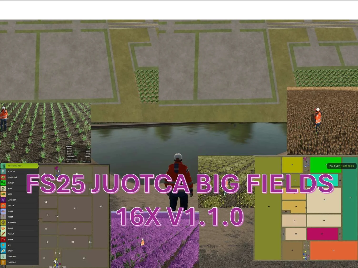 FS25 Juotca Big Fields 16X v1.1 Maps Mod FS25 Mod Free Download