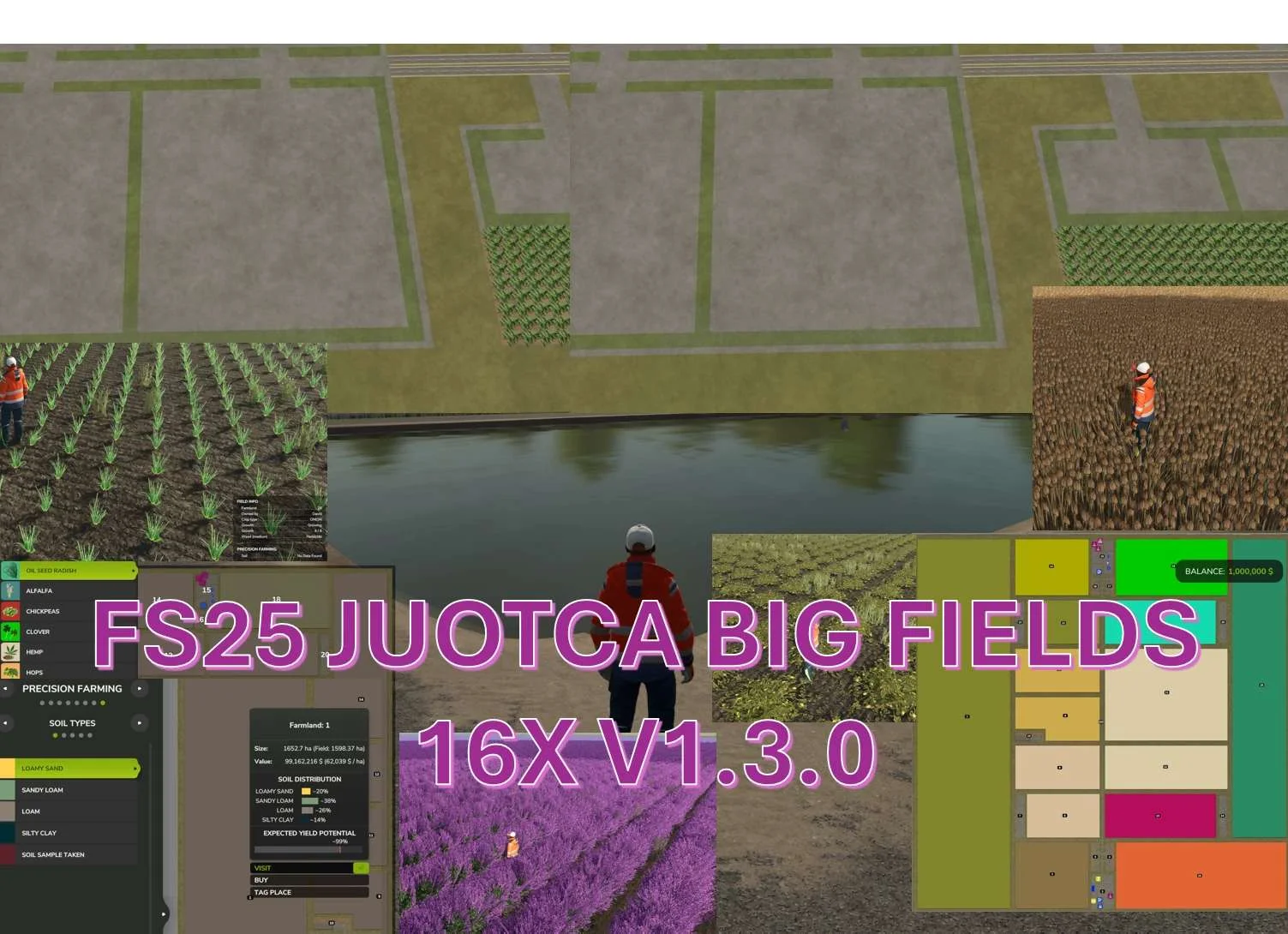 FS25 JUOTCA BIG FIELDS 16X V1.3 Maps Mod FS25 Mod Free Download
