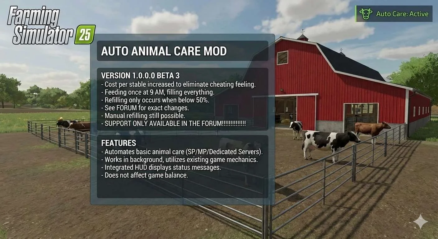 FS25 Auto Animal Care BETA 3 v1.0 Other Mod