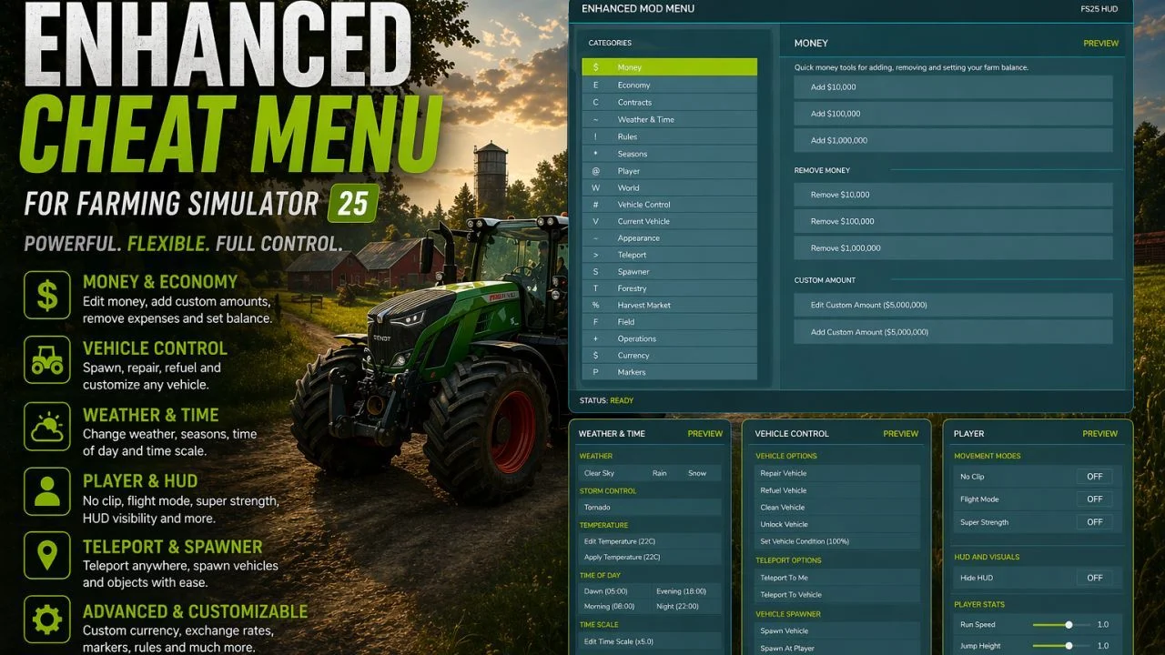 FS25 Enhanced Mod / Cheat Menu V1.5 Other Mod