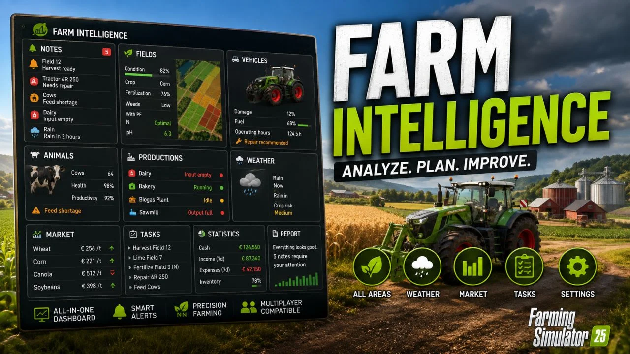 FS25 Farm Intelligence V1.8 Other Mod