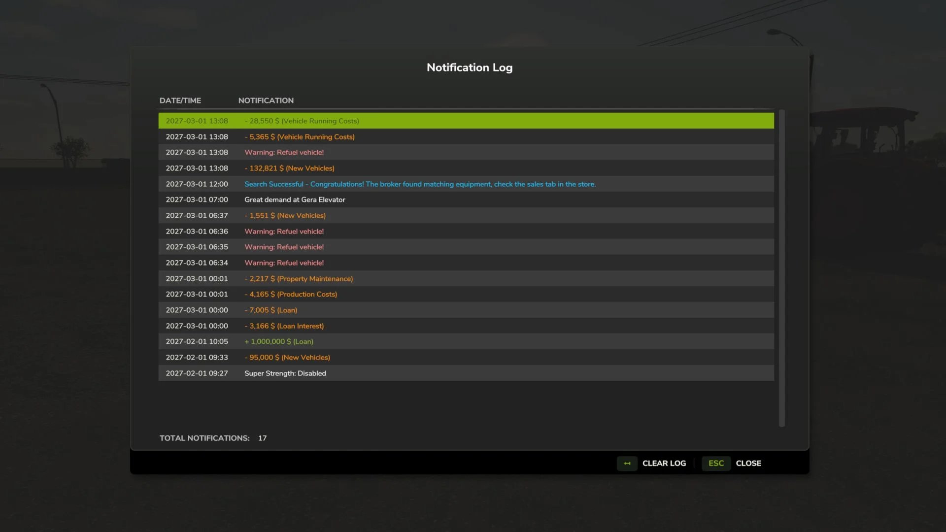 FS25 Notification Log V1.0.0.2 Other Mod FS25 Mod Free Download