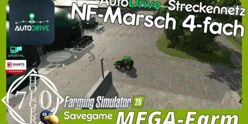 FS25 Route network for the savegame MEGA-Farm NF-Marsch 4-fach v1.1 Other Mod FS25 Mod Free Download