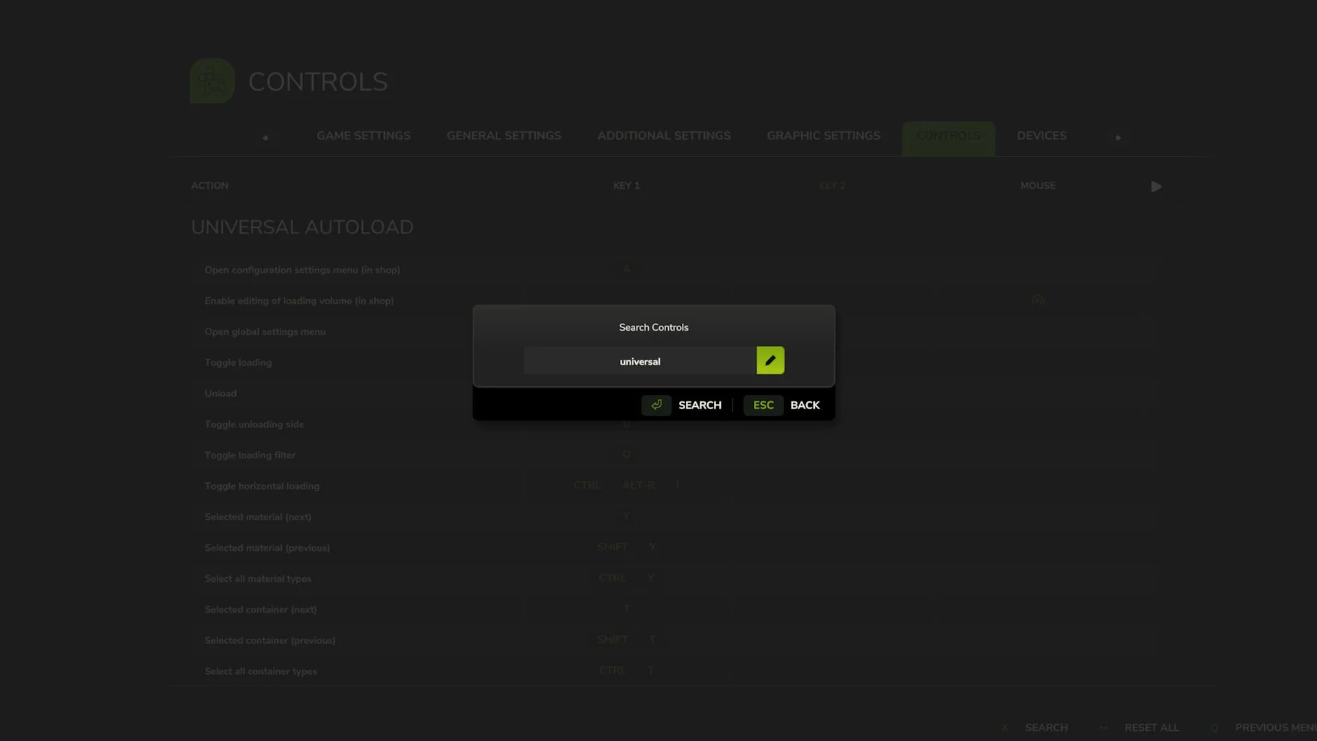 FS25 Search Bar for Controls Setting Menu V1.0 Other Mod