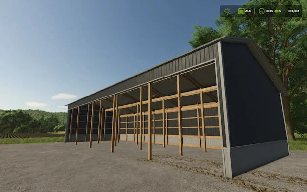 FS25 30×80 Three Sided Shed v1.0 Sheds Mod FS25 Mod Free Download