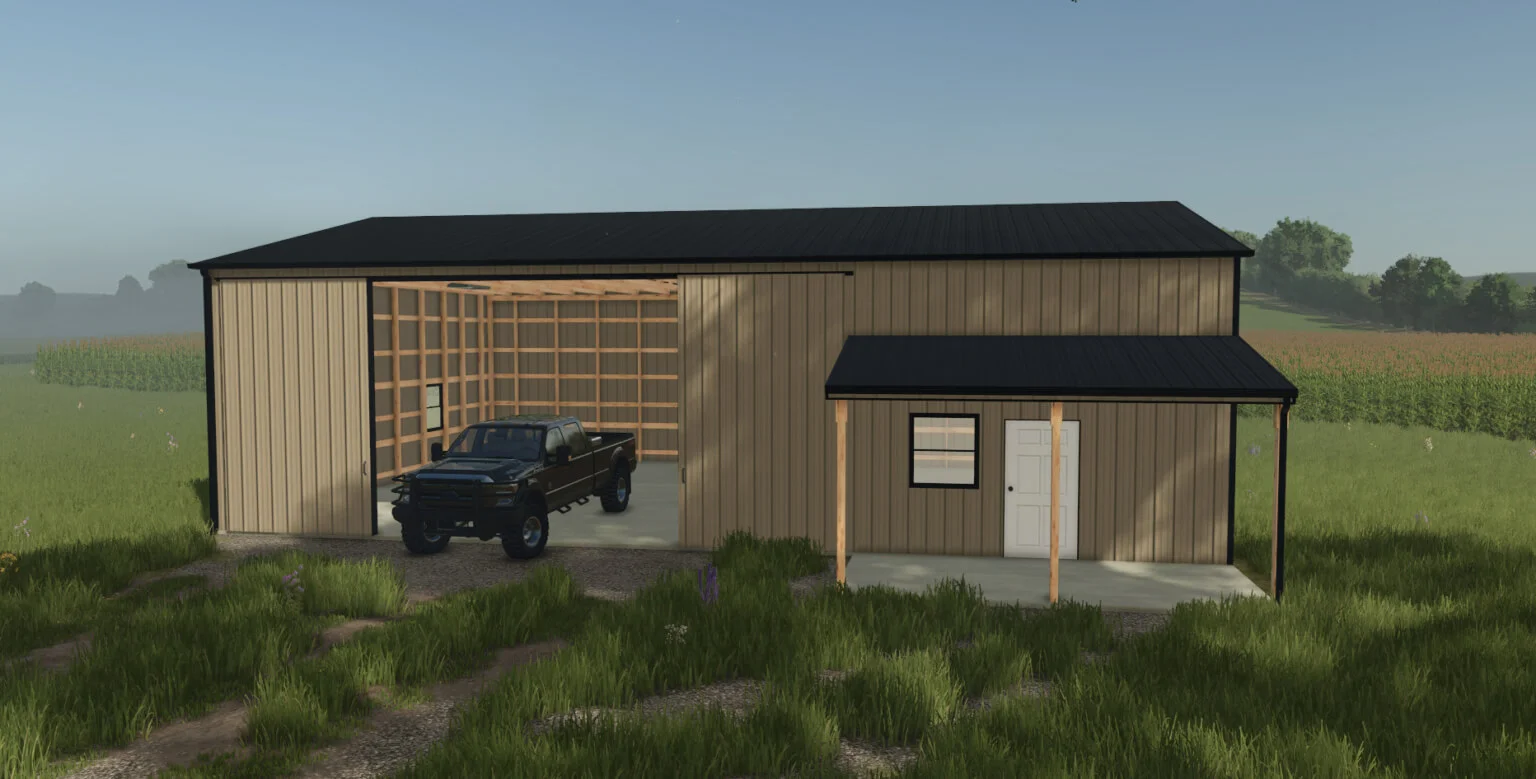 FS25 40×60 Shed With Porch V1.0 Sheds Mod FS25 Mod Free Download