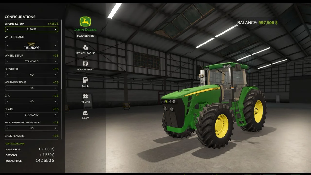 FS25 John Deere 8130-8530 V1.0 Tractors Mod FS25 Mod Free Download