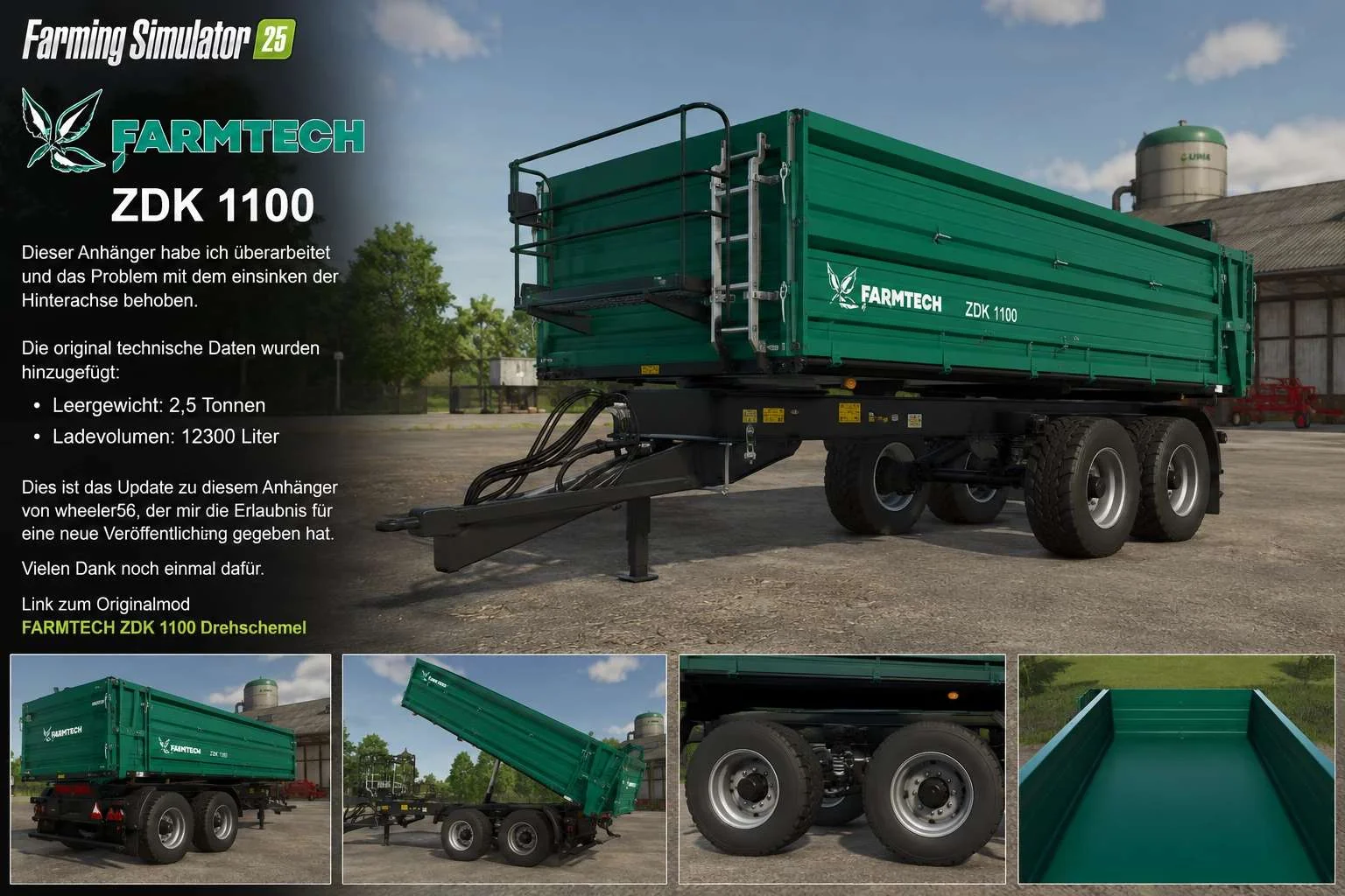 FS25 Farmtech ZDK 1100 v1.1 Trailers Mod FS25 Mod Free Download