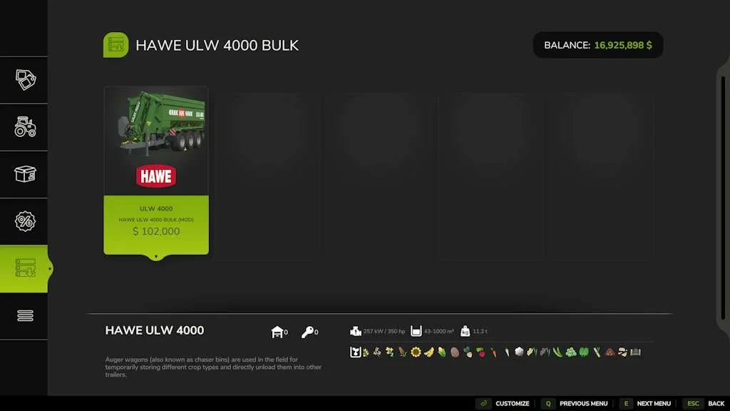 FS25 Hawe ULW 4000 Bulk v1.0 Trailers Mod FS25 Mod Free Download