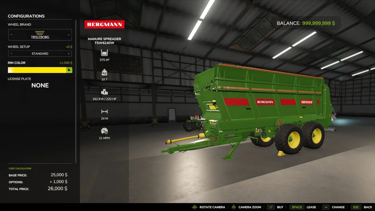 FS25 Manure Spreader TSW6240W v1.0 Trailers Mod FS25 Mod Free Download