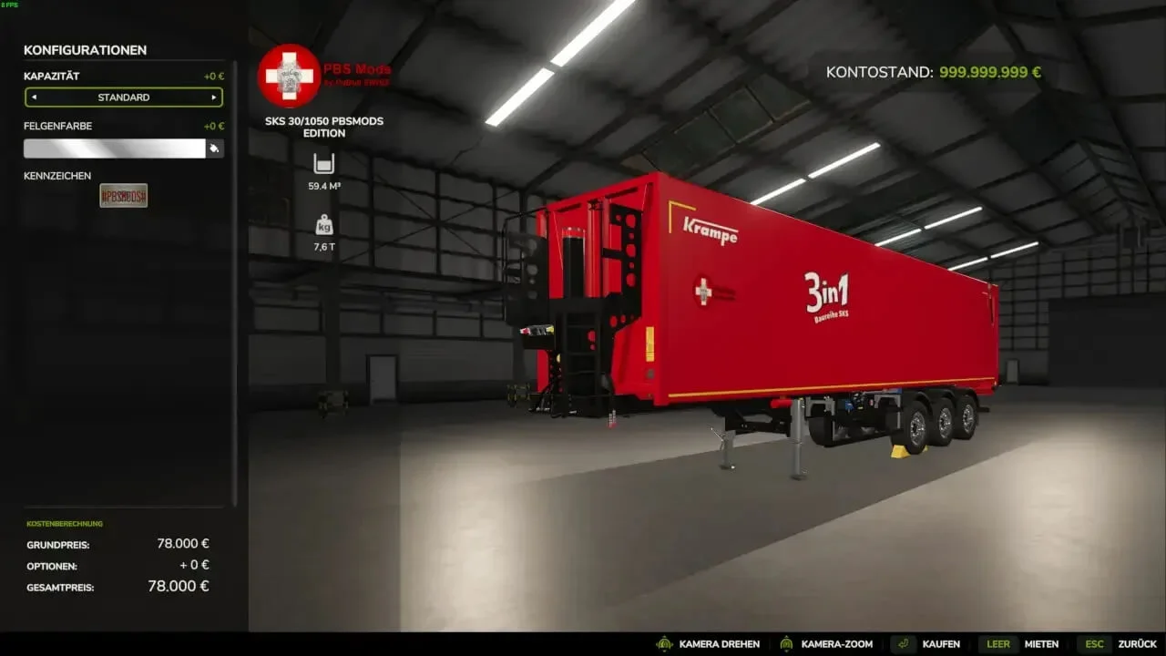 FS25 SKS 30/1050 PBSMods Edition v1.0.0.1 Trailers Mod FS25 Mod Free Download