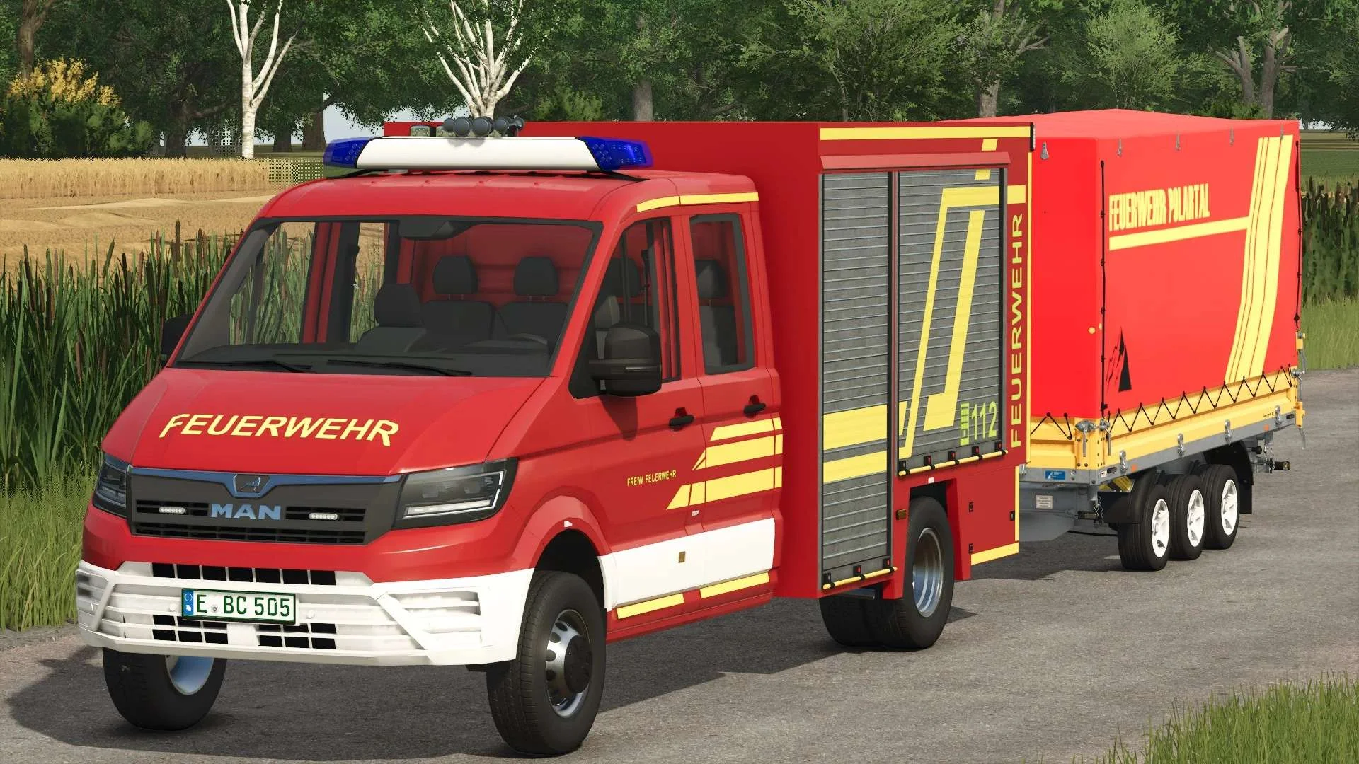 FS25 MAN TGE TSF-W Truck & Stema Trius Firefighter Trailer v1.0 Trucks Mod FS25 Mod Free Download