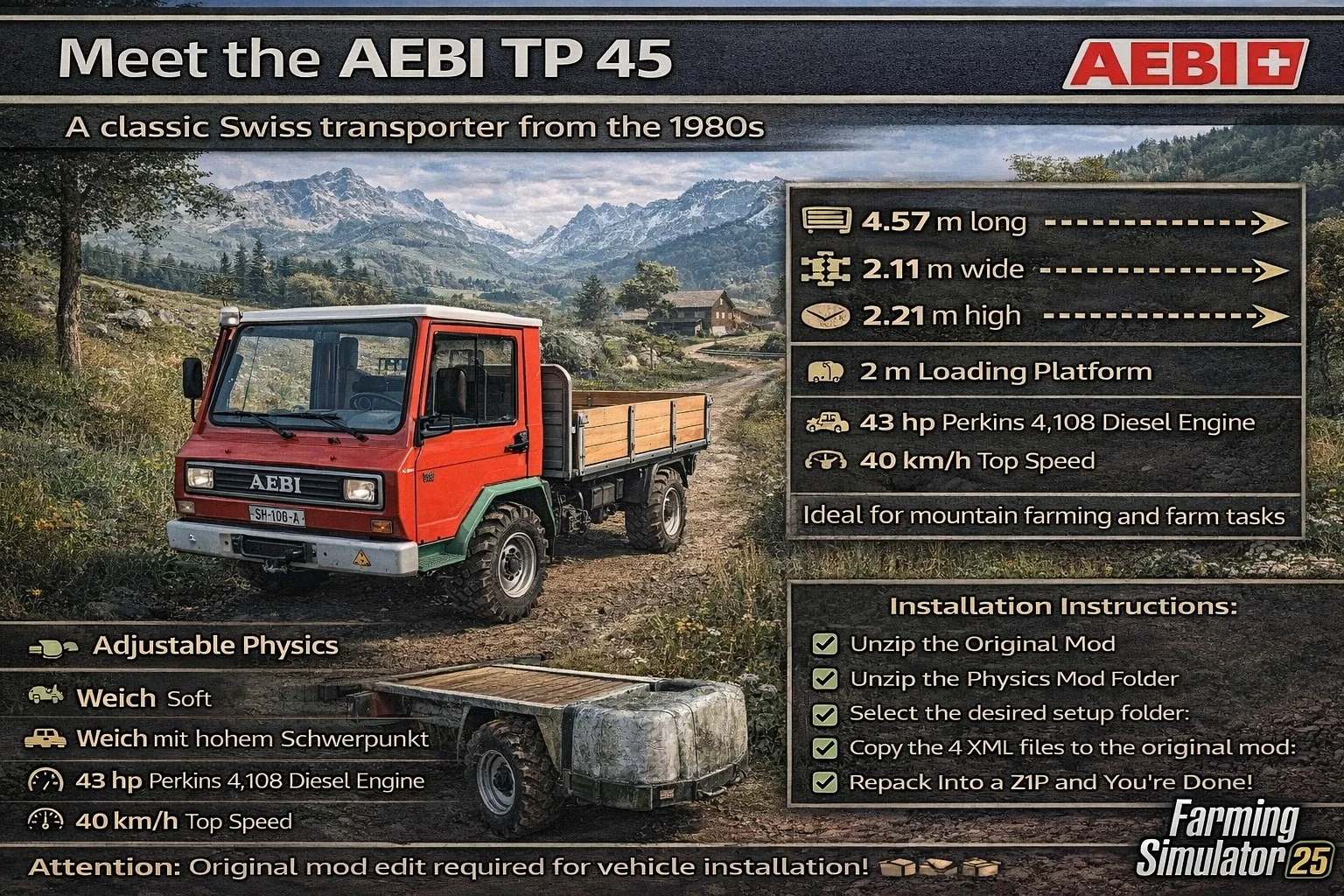 FS25 AEBI TP 45 v1.0 Vehicles Mod FS25 Mod Free Download