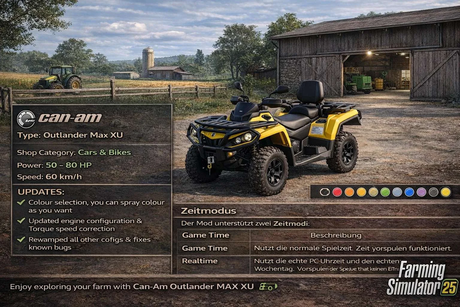 FS25 CANAM Outlander Max XU from Highlands Fishing DLC v1.0 Vehicles Mod FS25 Mod Free Download