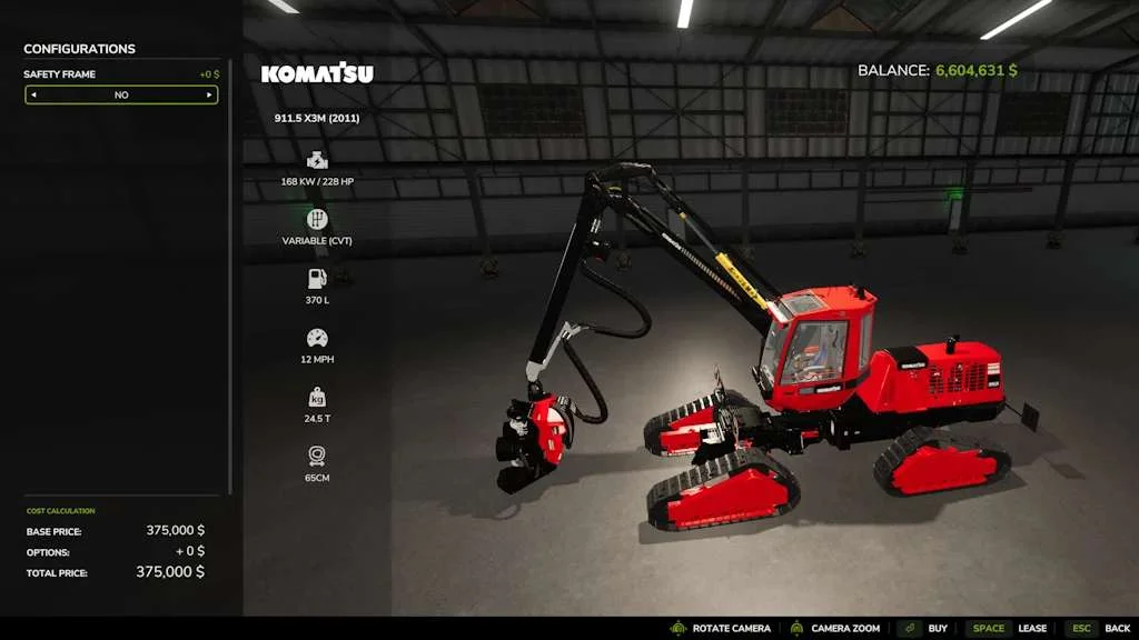 FS25 Komatsu Harvester 911 v1.1 Vehicles Mod FS25 Mod Free Download