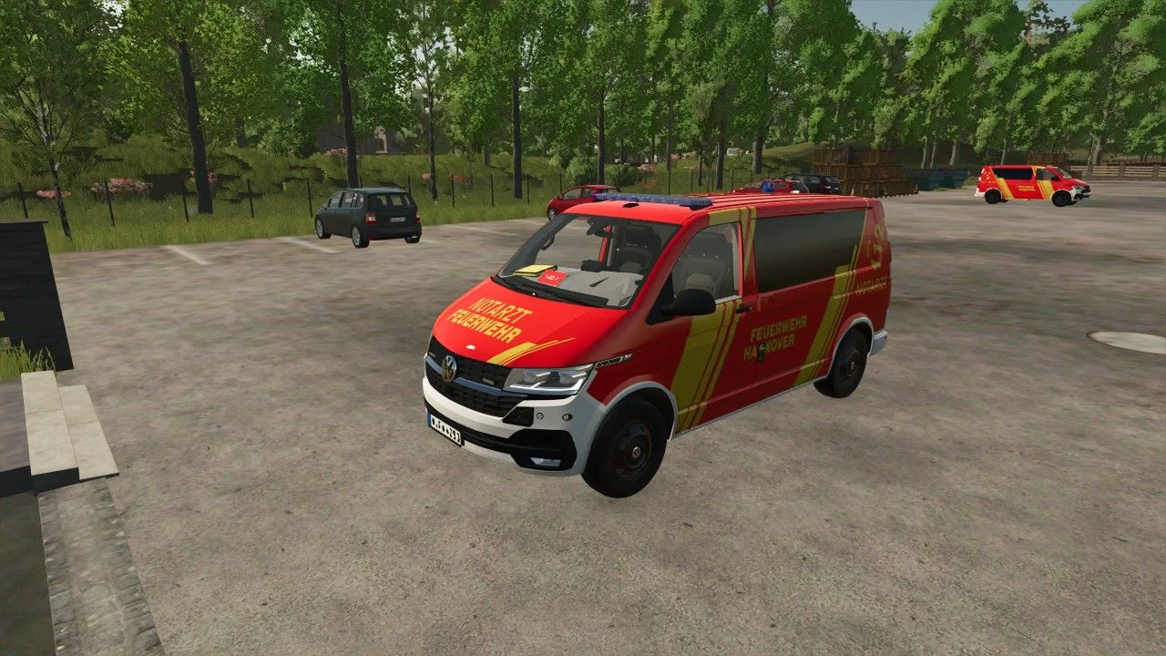 FS25 Volkswagen T6 Hanover Fire Department NEF and ELW 1 V1.0 Vehicles Mod FS25 Mod Free Download